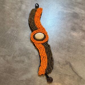 Vintage Handmade Beaded Bracelet with Orange and Bronze color Beads